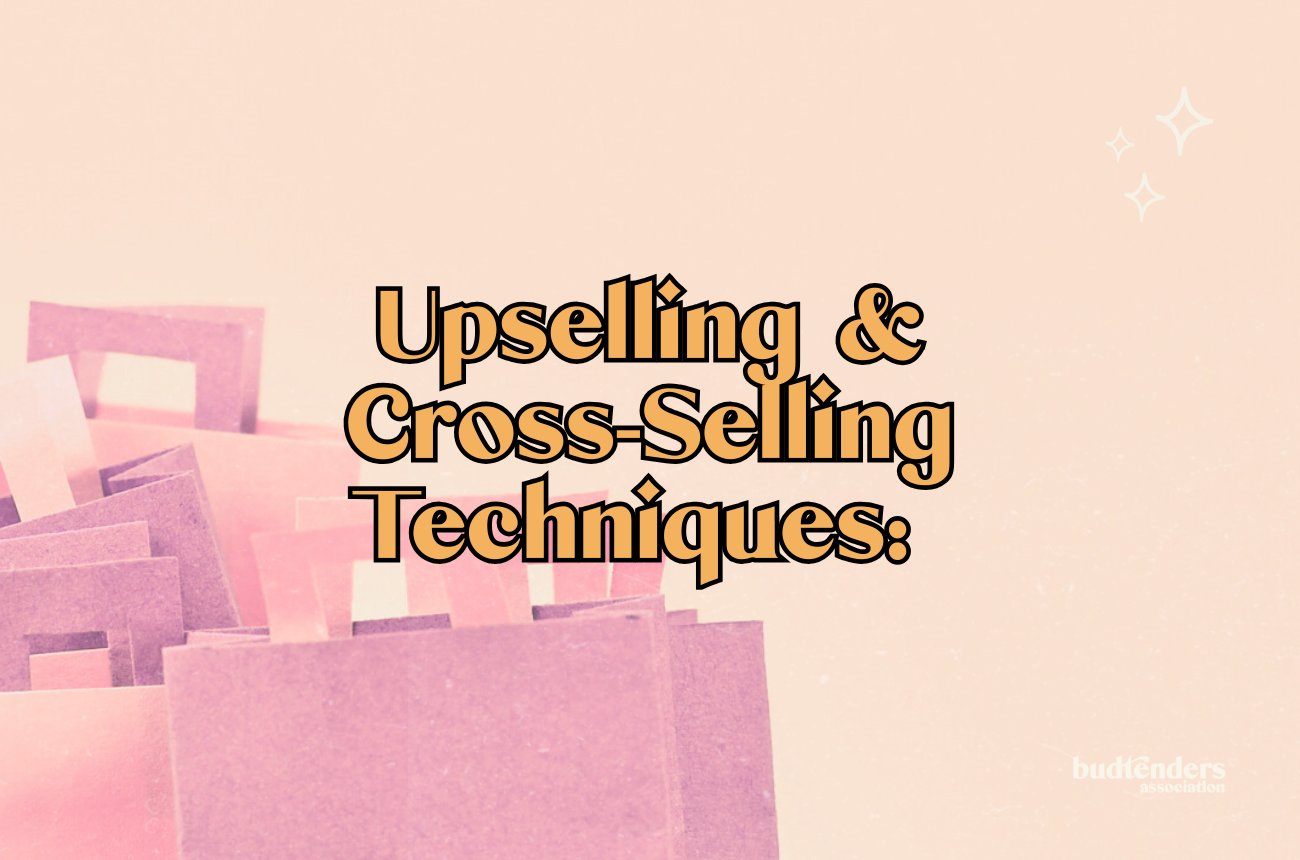 pink shopping bags on an orange background. text reads upselling and cross-selling techniques